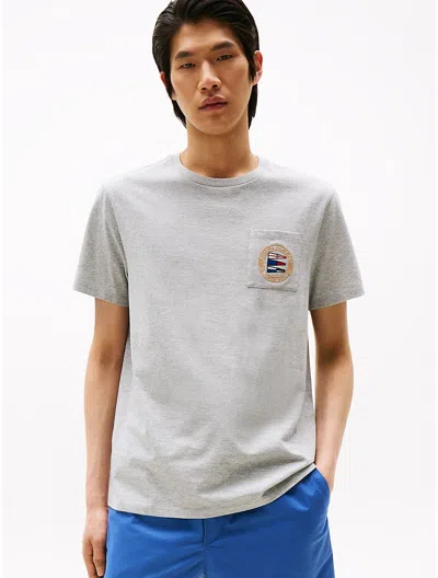 Tommy Hilfiger Nautical Flag Logo Pocket T In Gray