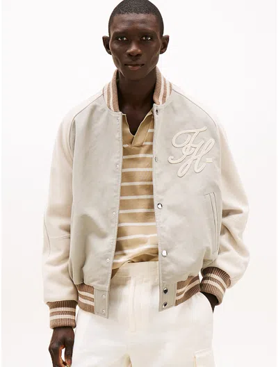 Tommy Hilfiger Nautical Logo Varsity Bomber In Sandalwood