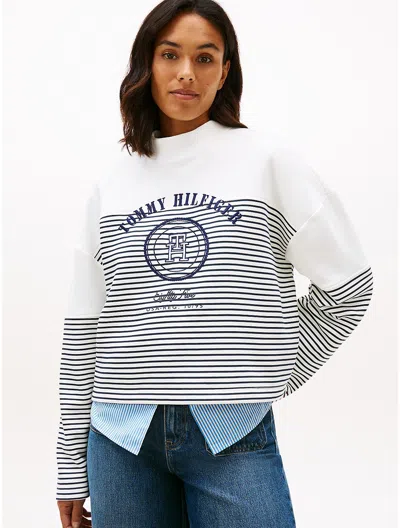 Tommy Hilfiger Nautical Stripe Cropped Sweatshirt In White