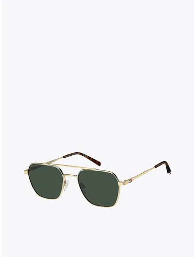 Tommy Hilfiger Navigator Frame Sunglasses In Gold / Green Lens