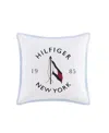 Tommy Hilfiger New York Flag Square Pillow, 20" X 20" In Ivory White,dark Navy,light Blue