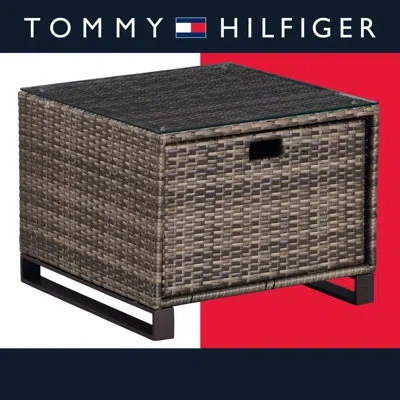 Tommy Hilfiger Oceanside Outdoor Side Table With Storage, Coastal Gray Wicker
