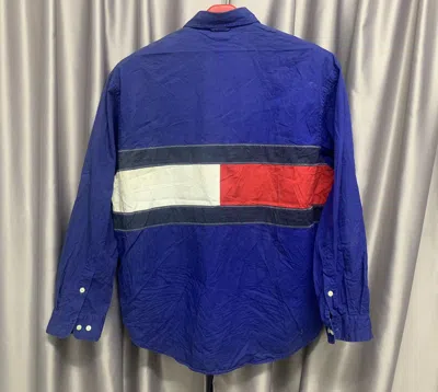 Pre-owned Tommy Hilfiger Og  Big Logo Button Up Shirt In Blue