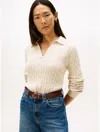 Tommy Hilfiger Open Placket Cable Knit Sweater Polo In Neutral