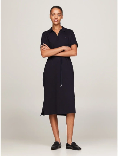 Tommy Hilfiger Open Placket Midi Polo Dress In Navy