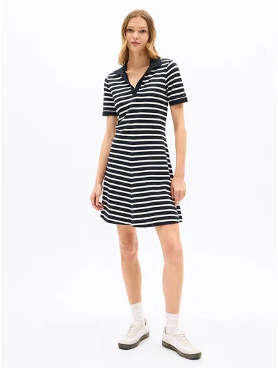 Tommy Hilfiger Open Placket Stripe Polo Dress In Navy Multi