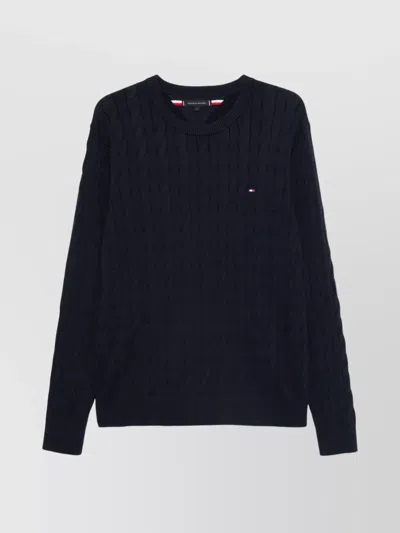 Tommy Hilfiger Organic Cotton Cable Knit Crew Neck Sweater In Blue