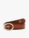 Tommy Hilfiger Oval Buckle Burnished Leather Belt In Cognac Burnished Edges