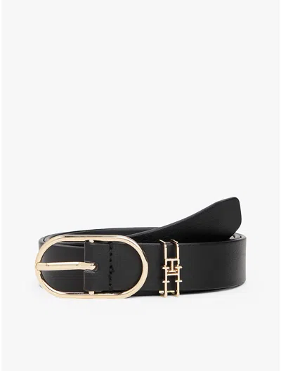 Tommy Hilfiger Oval Buckle Leather Belt In Black