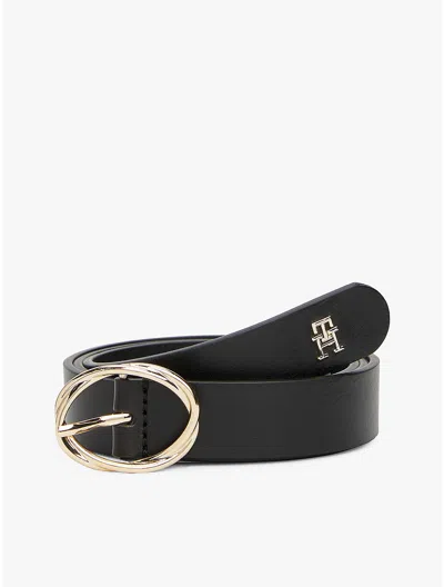 Tommy Hilfiger Oval Buckle Leather Belt In Black