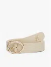 Tommy Hilfiger Oval Buckle Leather Belt In Sugarcane