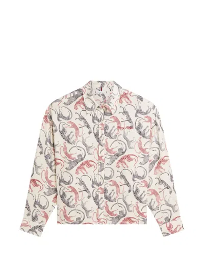 Tommy Hilfiger Oversized Animal-print Linen Shirt In White