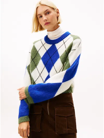 Tommy Hilfiger Oversized Argyle Alpaca Blend Sweater In White