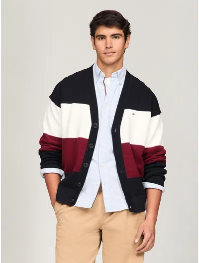 Tommy Hilfiger Oversized Colorblock Cardigan In Navy Multi