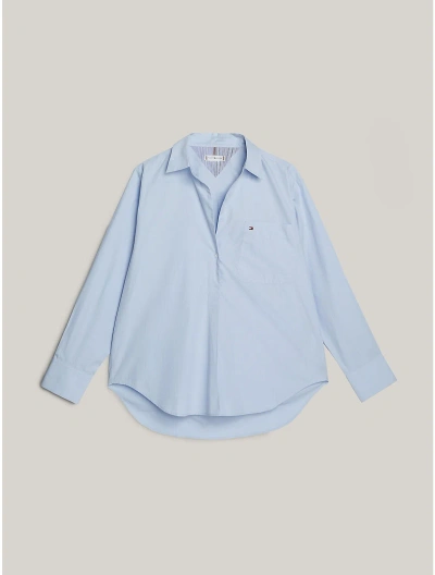 Tommy Hilfiger Oversized Cotton Popover Shirt In Breezy Blue
