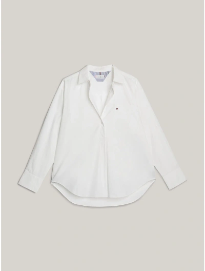 Tommy Hilfiger Oversized Cotton Popover Shirt In Th Optic White