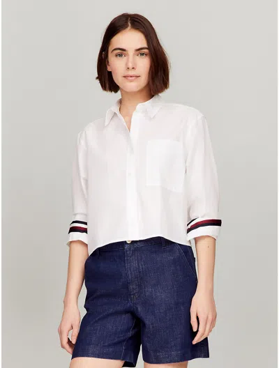 Tommy Hilfiger Oversized Cropped Stripe In Optic White Th