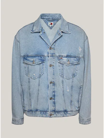 Tommy Hilfiger Oversized Fit Flag Denim Trucker Jacket In Denim Light