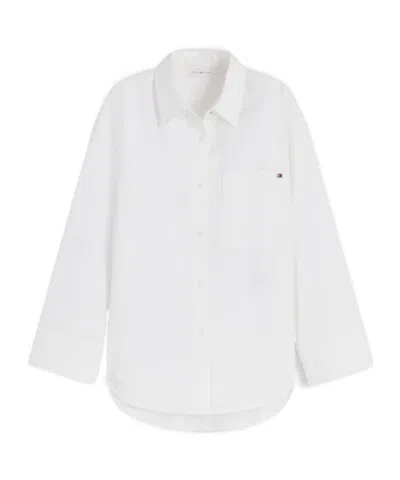 Tommy Hilfiger Oversized Fit Flag Embroidery Poplin Shirt In White