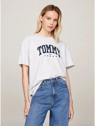 Tommy Hilfiger Oversized Fit Varsity Logo T In Silver Grey Heather
