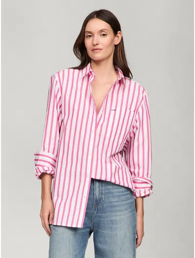Tommy Hilfiger Oversized Stripe Poplin Shirt In Pink Passion Multi