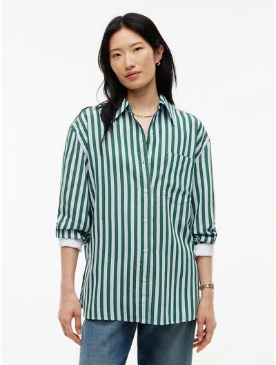 Tommy Hilfiger Oversized Striped Contrast Cuff Shirt In Blue