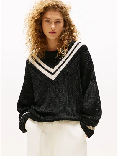 Tommy Hilfiger Oversized Varsity Sweater In Black