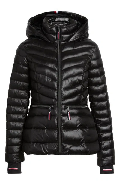 Tommy Hilfiger Packable Chevron Puffer Jacket With Hood In Black
