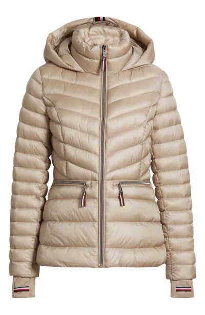 Tommy Hilfiger Packable Chevron Puffer Jacket With Hood In Neutral