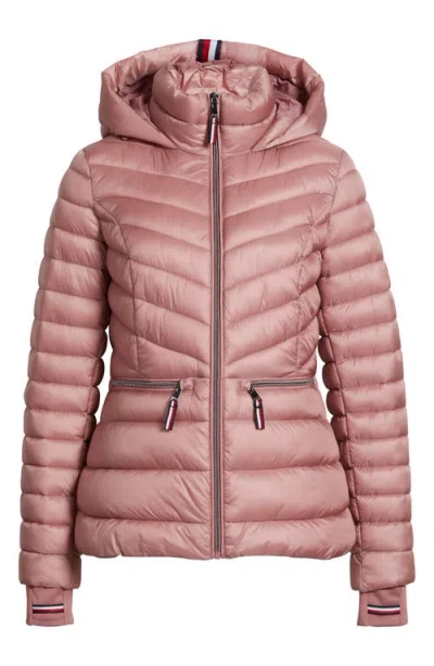 Tommy Hilfiger Packable Chevron Puffer Jacket With Hood In Pink