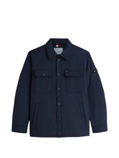 Tommy Hilfiger Padded Logo-patch Shirt Jacket In Blue