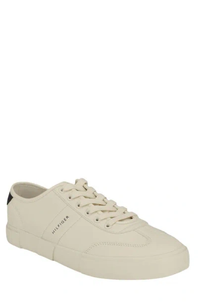 Tommy Hilfiger Paines Faux Leather Low Top Sneaker In Ivory/ Navy