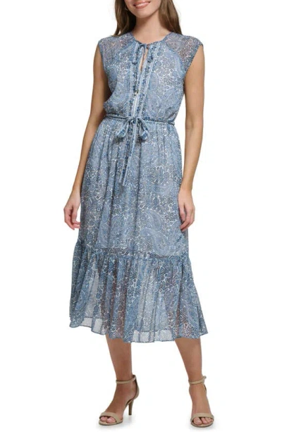 Tommy Hilfiger Paisley Crinkle Chiffon Midi Dress In Blue