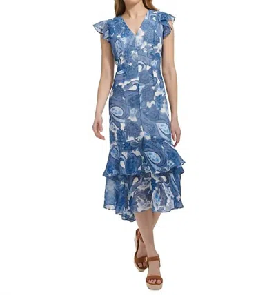 Tommy Hilfiger Paisley Print Ruffled Midi Dress In Blue