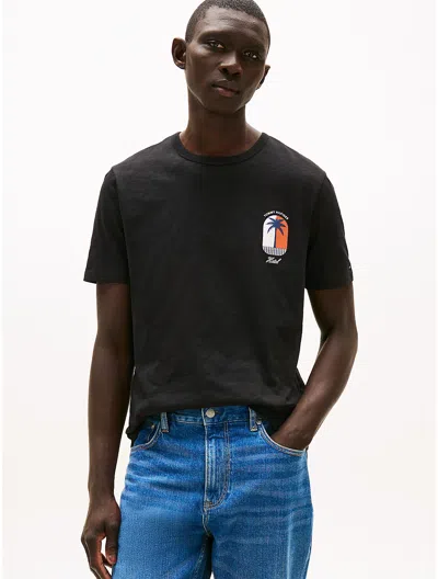 Tommy Hilfiger Palm Tree Logo Slub Cotton T In Black