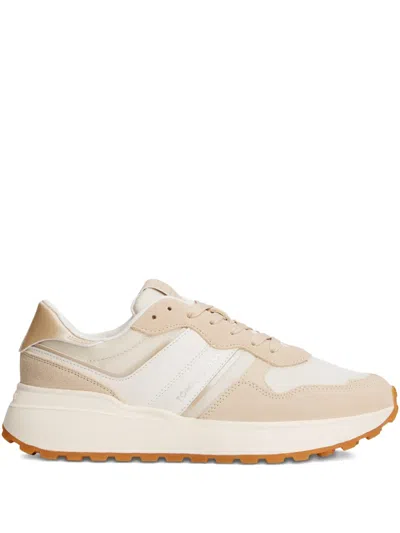 Tommy Hilfiger Panelled Leather Sneakers In Neutral