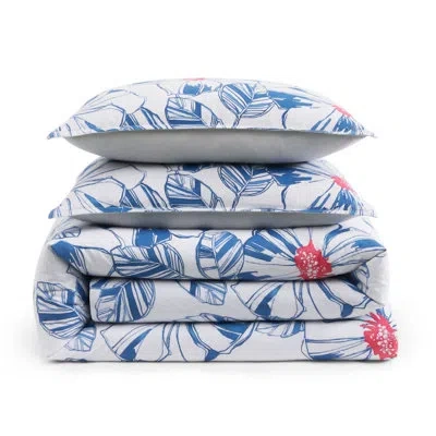 Tommy Hilfiger Paradise Cove Floral Cotton Reversible Blue Comforter Set In Blue;red