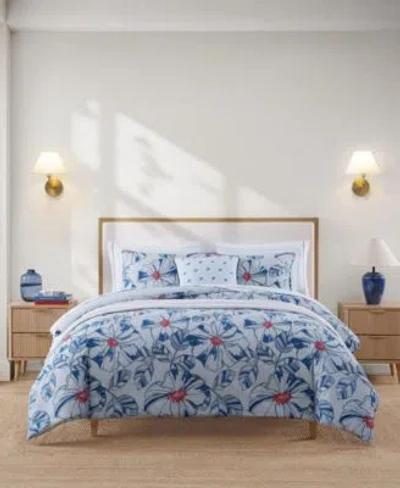 Tommy Hilfiger Paradise Cove Floral Cotton Reversible Comforter Sets In Blue