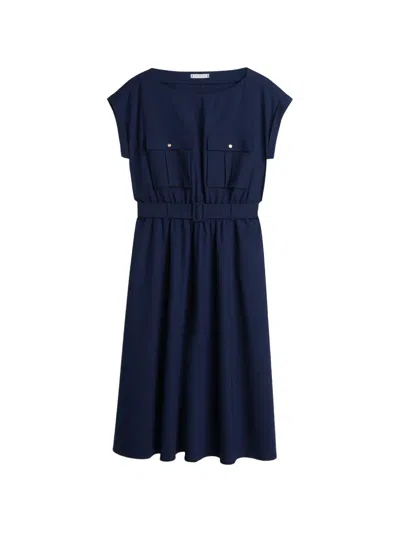 Tommy Hilfiger Patch-pocket Belted Midi Dress In Blue