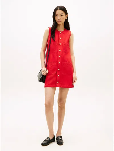 Tommy Hilfiger Patch Pocket Denim Shift Mini Dress In Red