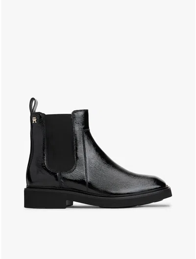 Tommy Hilfiger Patent Crinkle Leather Chelsea Boot In Black