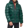 Tommy Hilfiger Pearlized Water Resistant Hooded Puffer Jacket In Green