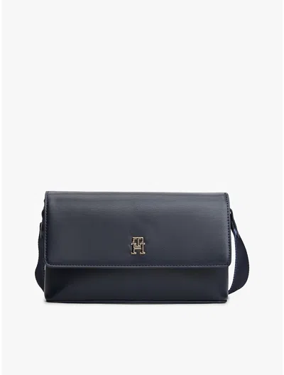 Tommy Hilfiger Pebbled Flap Crossbody Bag In Blue