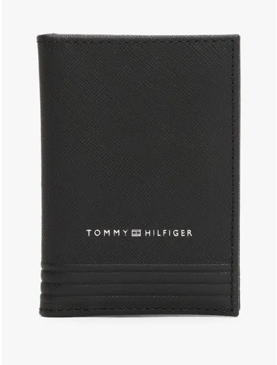 Tommy Hilfiger Pebbled Leather Bifold Wallet In Black