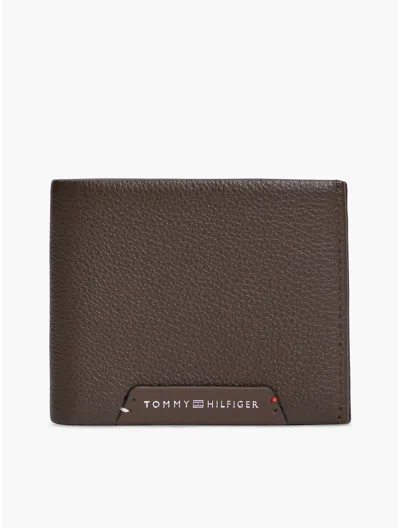 Tommy Hilfiger Pebbled Leather Bifold Wallet In Brown