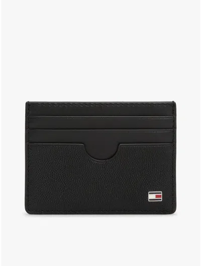 Tommy Hilfiger Pebbled Leather Card Holder In Black