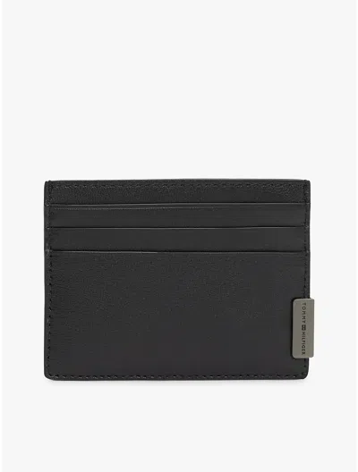 Tommy Hilfiger Pebbled Leather Card Holder In Black
