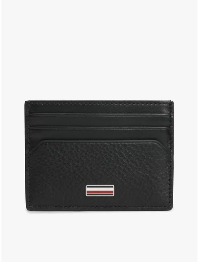 Tommy Hilfiger Pebbled Leather Card Holder In Black