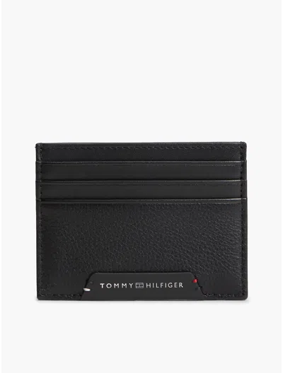 Tommy Hilfiger Pebbled Leather Card Holder In Black