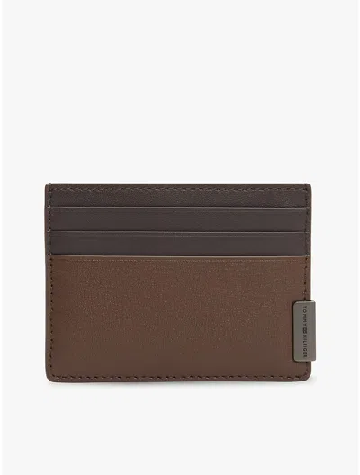 Tommy Hilfiger Pebbled Leather Card Holder In Brown